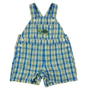 Toddler Overalls Size 18mo Plaid Happy Turtle Patch Spring Easter Toffee Apple